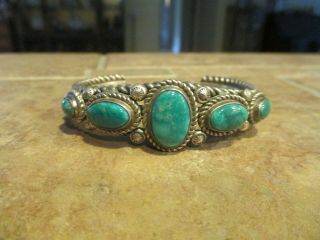 Extra Special Vintage Navajo Sterling Silver Premium Turquoise Row Bracelet