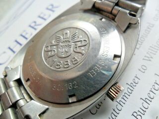 S/S Vintage 1970 ' s Men ' s Bucherer Automatic Swiss Watch w/ Bracelet 2
