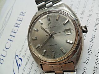 S/S Vintage 1970 ' s Men ' s Bucherer Automatic Swiss Watch w/ Bracelet 3