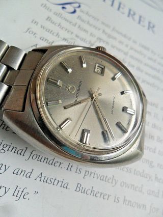 S/S Vintage 1970 ' s Men ' s Bucherer Automatic Swiss Watch w/ Bracelet 4