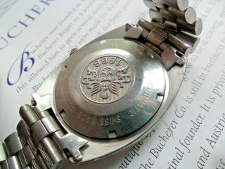 S/S Vintage 1970 ' s Men ' s Bucherer Automatic Swiss Watch w/ Bracelet 5