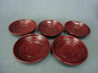 Japanese Lacquer Ware Drink Coaster Vtg Wooden Chataku Set 5pc Saucer Lw478