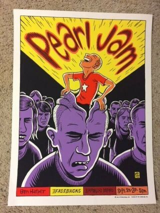 Rare 1996 Seattle Pearl Jam Ward Sutton Concert Poster Handbill Randall’s Island