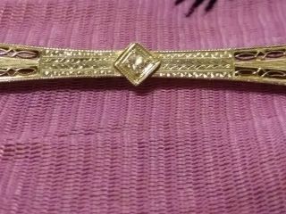 Antique Vintage Art Deco 14k White Gold Diamond Filigree Bar Brooch Pin