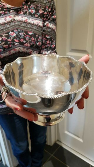 Lovely Antique Silver Plated Punch Bowl,  Lions Head Handles