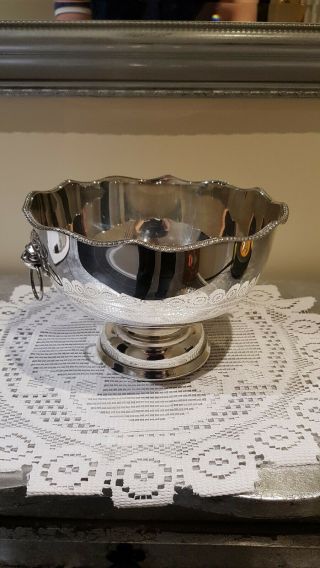 LOVELY ANTIQUE SILVER PLATED PUNCH BOWL,  LIONS HEAD HANDLES 2