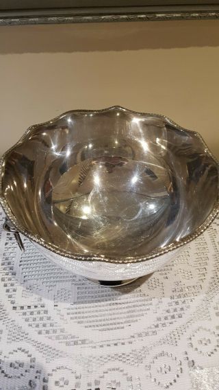 LOVELY ANTIQUE SILVER PLATED PUNCH BOWL,  LIONS HEAD HANDLES 3