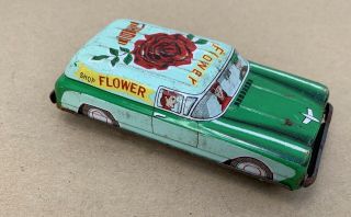 Vintage Small Tin Litho Friction Car Made In Japan Flower Delivery Truck