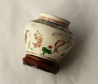 Vtg Dollhouse Miniature Urn Vase Asian Koi Fish Handpainted Artisan Ligia IGMA 2