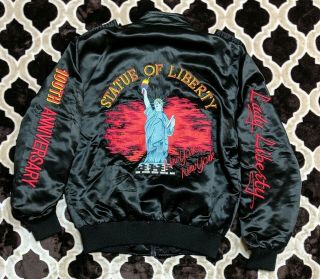 Vtg 80s Style Auto Statue Of Liberty 100th Anniversary Satin Racing Jacket M
