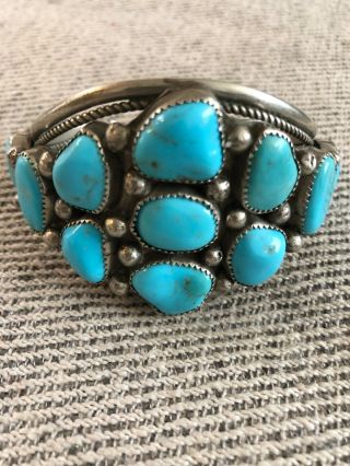 Vintage Fabulous Old Pawn Silver Turquoise Cuff Bracelet Navajo Zuni Mexico