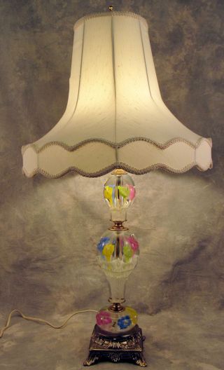 Vintage St.  Clair Trumpet Flower Paper Weight Art Blown Glass Table Lamp 19 "