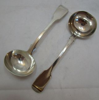 Good Pair Antique Victorian Sterling Silver Fiddle Pattern Sauce Ladles,  152 Gram