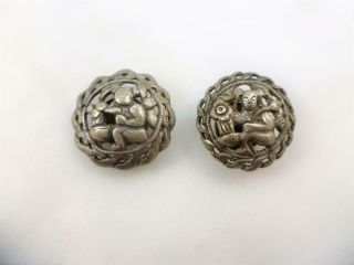 Antique Qing Dynasty Chinese Silver Figure & Snake Robe Fasteners Buttons Lapels