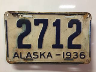 1936 Vintage Alaska License Plate Very Rare 