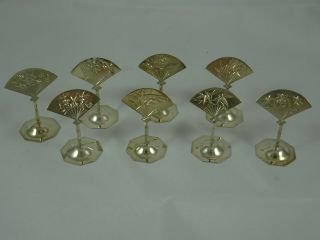 Japanese Set X 8 Sterling Silver Menu / Place Card Holders,  C1920,  62gm
