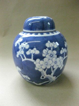 Vintage / Antique Chinese Porcelain Ginger Jar Blue & White Prunus Flower