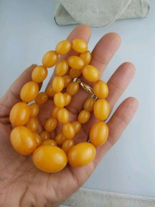 Antique Butterscotch Egg Yolk Amber Bakelite Oval Beads Necklace 58g Simichrome 4