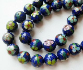 Fine Old Chinese Blue Cloisonne Enamel 22 " Long Beaded Necklace