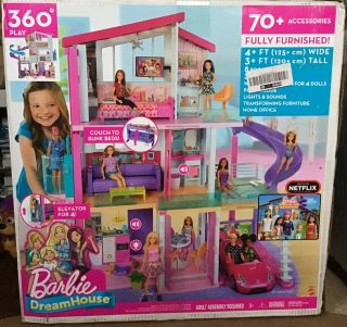 Mattel Barbie Dream House Doll 3 Story Furniture Girls 70 Pc