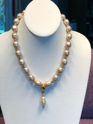 Vtg Mma Metropolitan Museum Of Art Pearl Drop Pendant Necklace 1991 18” Long