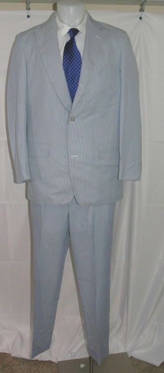 Brooks Brothers Vintage Seersucker Three Roll Two Flat Front Suit 44 L 40 X 29.  5