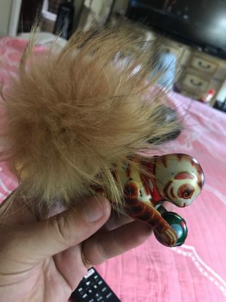 Antique Wind Up Cat With Fluffy Tail.  No Key