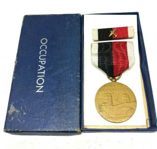 Wwii Ww2 Us U.  S.  Occupation Medal Cased,  Ribon Bar,  Army,  Navy,  Cased,  Clasp,  Service