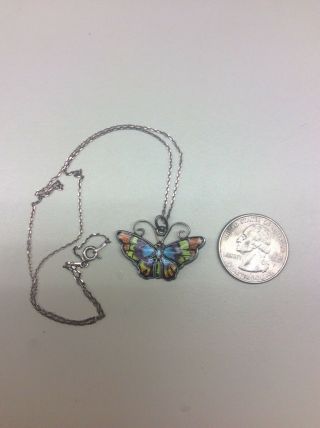 Norway David Andersen 925s Sterling Multi - Color Enamel Butterfly Pendent W/chain