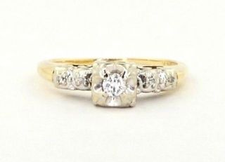 Org Vintage Mid Century Sparkling Diamond Engagement Ring Band 14k Gold Sz 5.  75