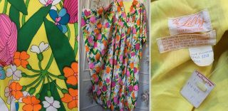 Vtg 70s The Lilly Pulitzer Psychedelic Floral Maxi Caftan Hippie Lounge Dress Us
