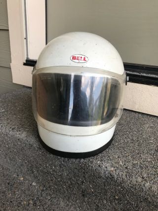 Vintage 1976 Bell Star White Motorcycle Helmet W/ Face Shield 7 3/8