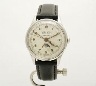 Rare Leonidas / Heuer Triple Calendar Moon Phase Automatic Vintage Wrist Watch
