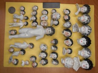 44 Antique Broken Colored Dolls Bisque Doll Heads Frozen 1870 0,  59 - 5.  51 Inch