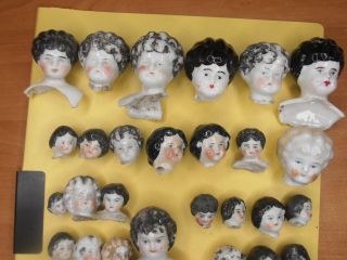 44 antique broken colored dolls bisque doll Heads frozen 1870 0,  59 - 5.  51 inch 2