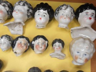 44 antique broken colored dolls bisque doll Heads frozen 1870 0,  59 - 5.  51 inch 6