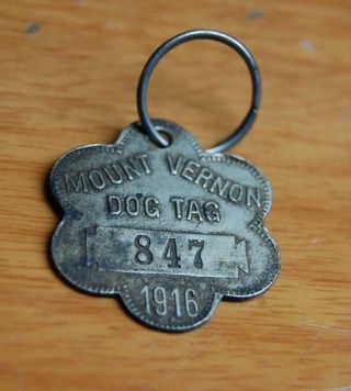 Rare Antique 1916 Mount Vernon Vintage Dog License Metal Tag 847 Tax