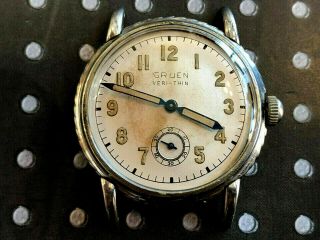 Vintage Gruen Men ' s Wristwatch Earliest Waterproof case stainless 421 Serviced 4