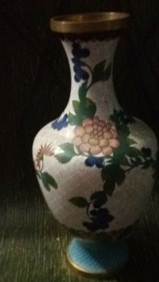 Antique Chinese Cloisonne Vase With Flowers - 11.  5 Tall