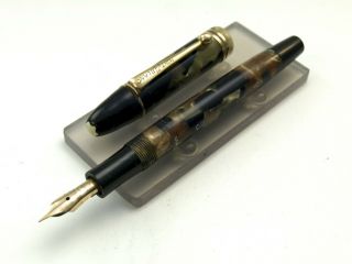 Vintage Montblanc L25 Masterpiece Streamline Push Knob Fp In Rare Black & Pearl