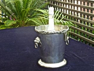 VINTAGE LARGE SILVER PLATED ICE / CHAMPAGNE BUCKET WITH 2 LEONS HEADS 4