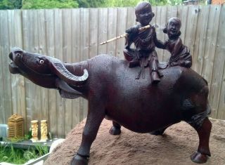 Antique Chinese Carved Wood Statue Of Ox Or Water Buffalo