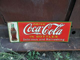 Rare Vintage Coca Cola Christmas Bottle Sign Tin Great Color