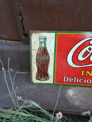 Rare Vintage Coca Cola Christmas bottle sign tin great color 2
