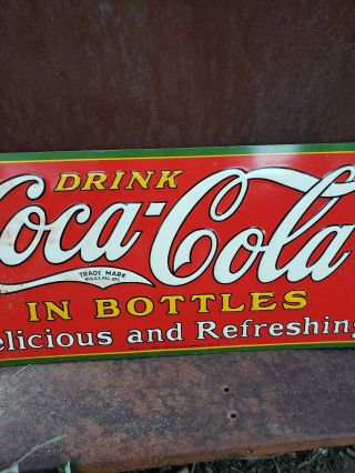 Rare Vintage Coca Cola Christmas bottle sign tin great color 3
