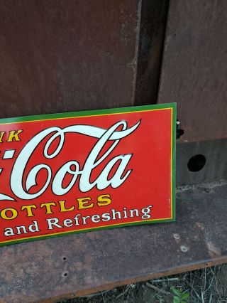 Rare Vintage Coca Cola Christmas bottle sign tin great color 4