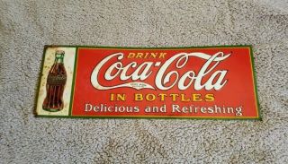 Rare Vintage Coca Cola Christmas bottle sign tin great color 8