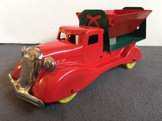 Rare vintage Wyandotte Pressed Steel Side Dumper Dump Truck,  10.  5” long. 3