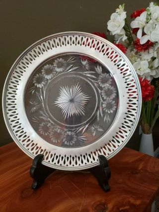 Abc Cut Floral Crystal 9 " Plate Wallace Sterling Openwork Pierced Rim Antique