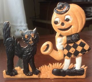 Halloween German Diecut Jol Sax Player With Black Cat Rare Antique 20’s Vintage